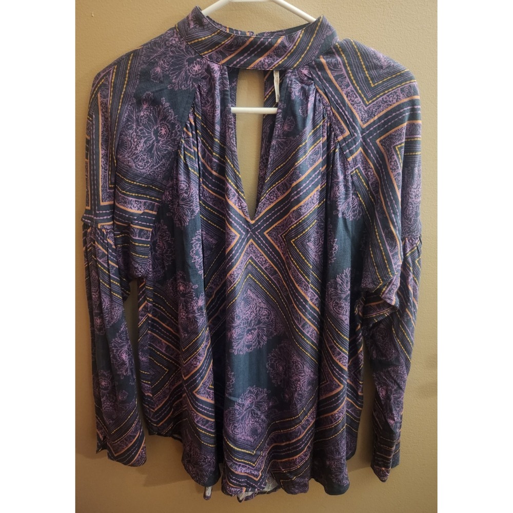 Free People Walking On A Dream Long Sleeve Keyhole Purple Boho Festival Top XS